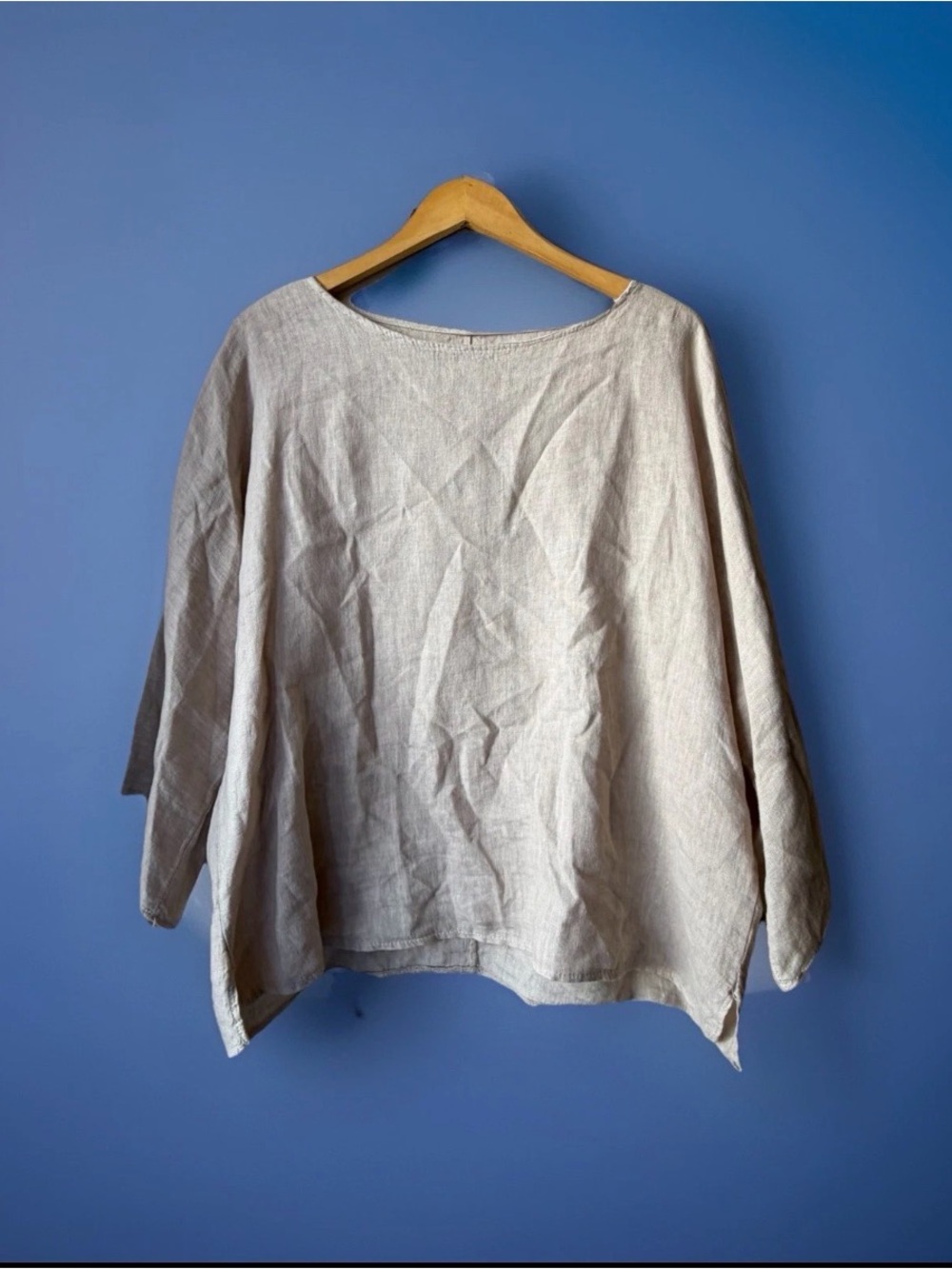 Beige Italian  100% Linen Blouse Long Sleeve Women OneSize (US 6-14) Lagenlook